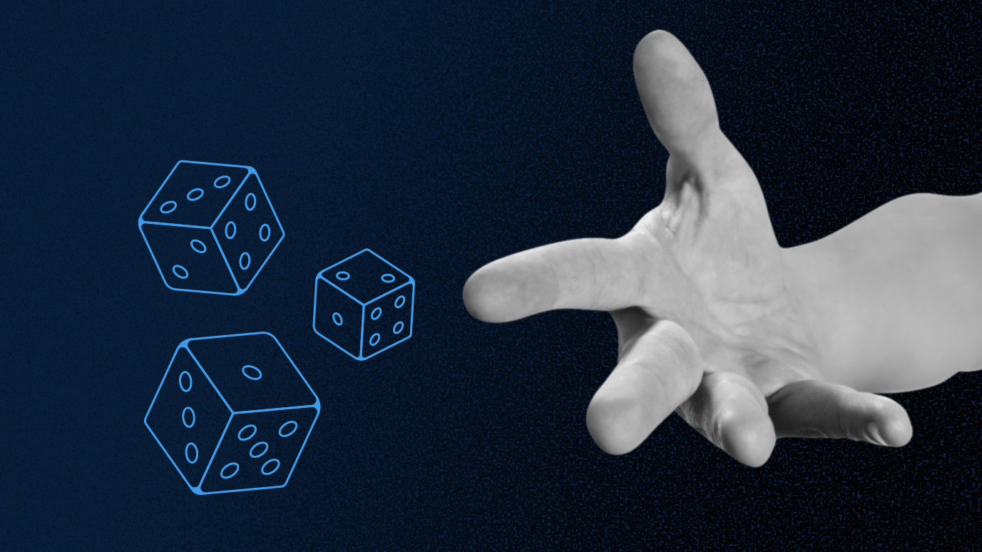 A hand is shown tossing three dice into the air, alluding to the risk and reward factor of researching the best high-yield investments.