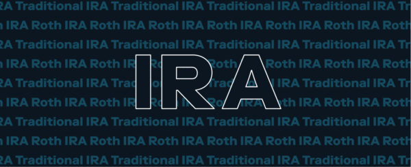 A graphic repeats the words “Roth IRA” and “Traditional IRA” to allude to the topic of comparing Roth vs. traditional IRA.