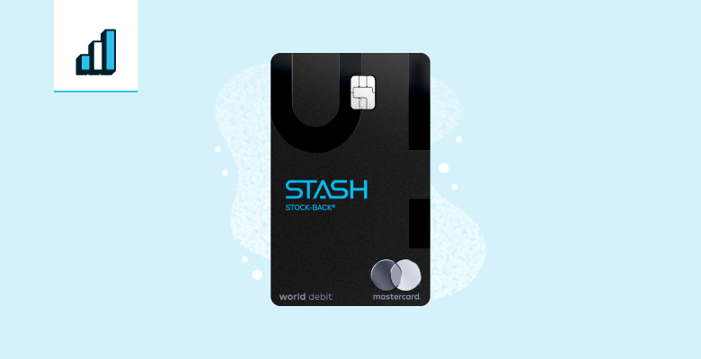 A graphic showcases the Stash Stock-Back® Card, a popular card for those looking for debit card rewards.